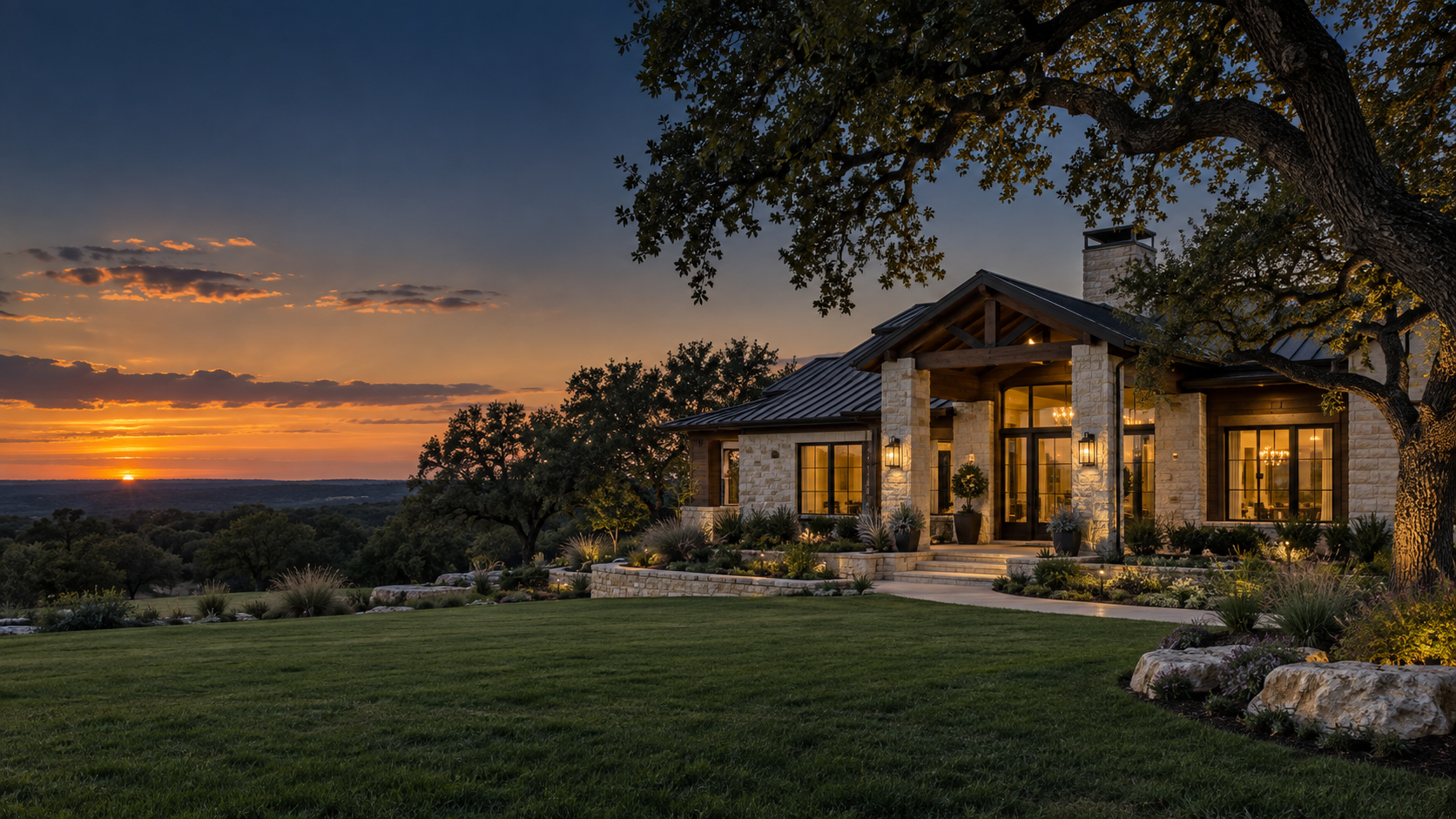 A North Texas home at sunset